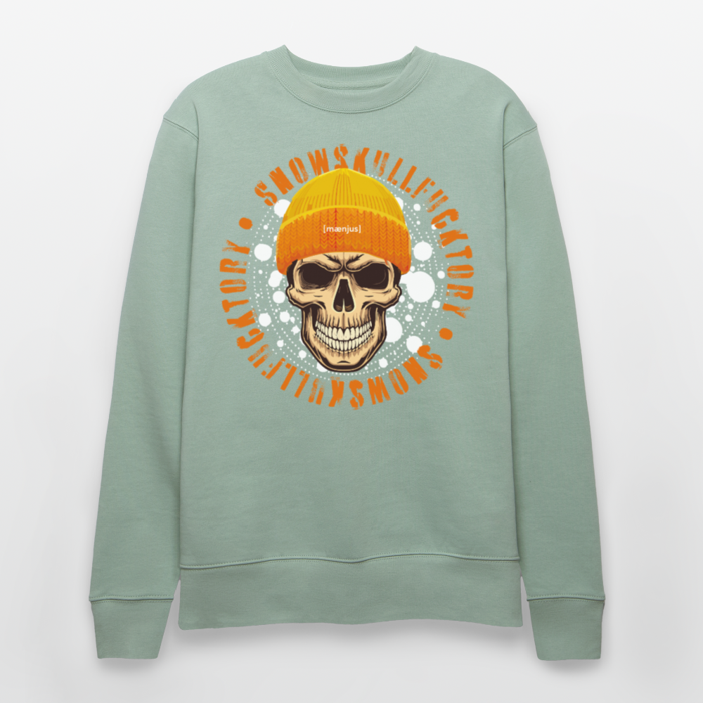 Unisex Bio-Sweatshirt mit SNOWSKULL FUCKTORY PRINT - Helles Graugrün