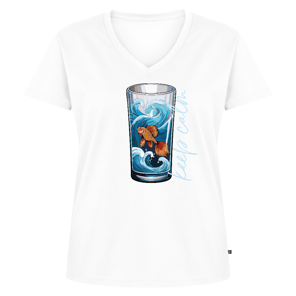 Frauen Bio-T-Shirt mit V-Ausschnitt mit KEEP CALM PRINT - Weiß