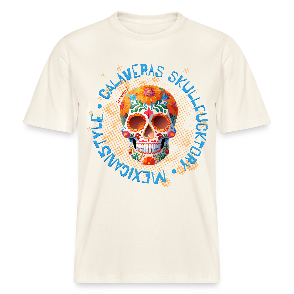 Relaxed Fit Unisex Bio-T-Shirt mit CALAVERAS MEXICANSTYLE PRINT Vorderseite - Naturweiß 