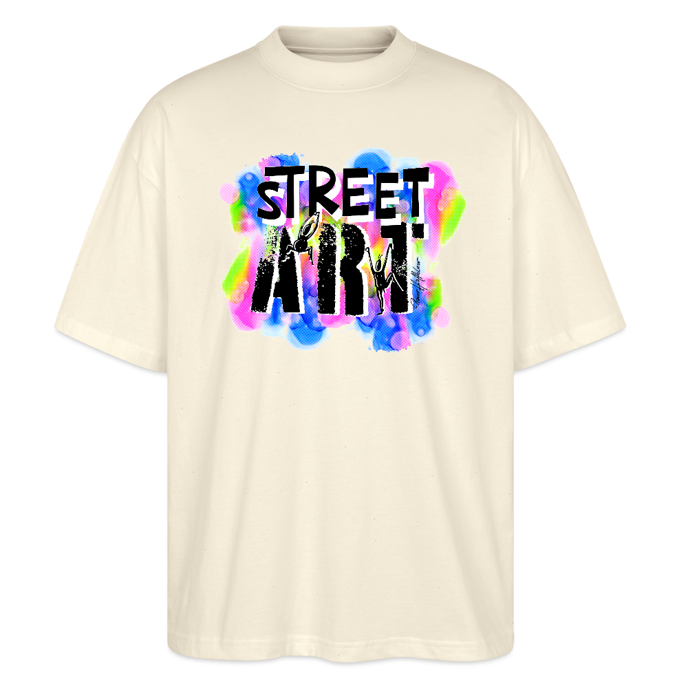 Oversized Unisex Bio T-Shirt mit STREET ART PRINT - Weißgrau