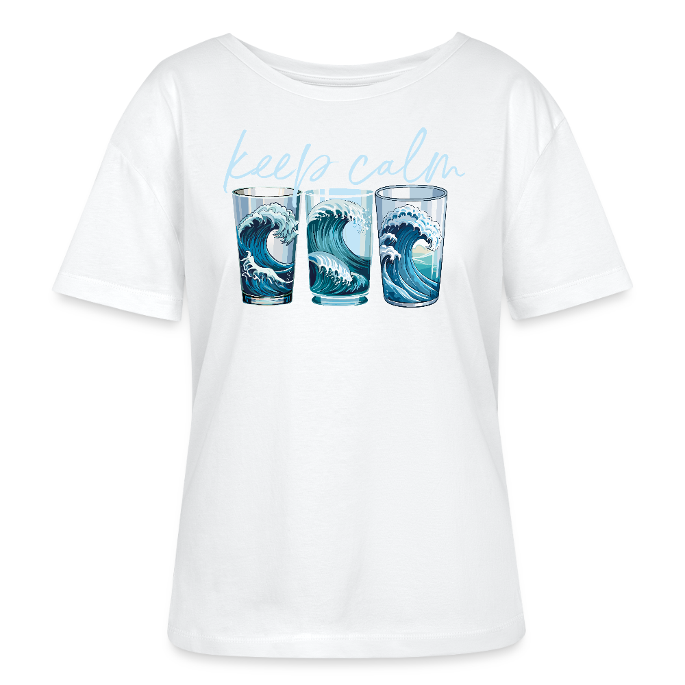 Relaxed Rundhals Frauen Bio-T-Shirt mit KEEP CALM PRINT - Weiß
