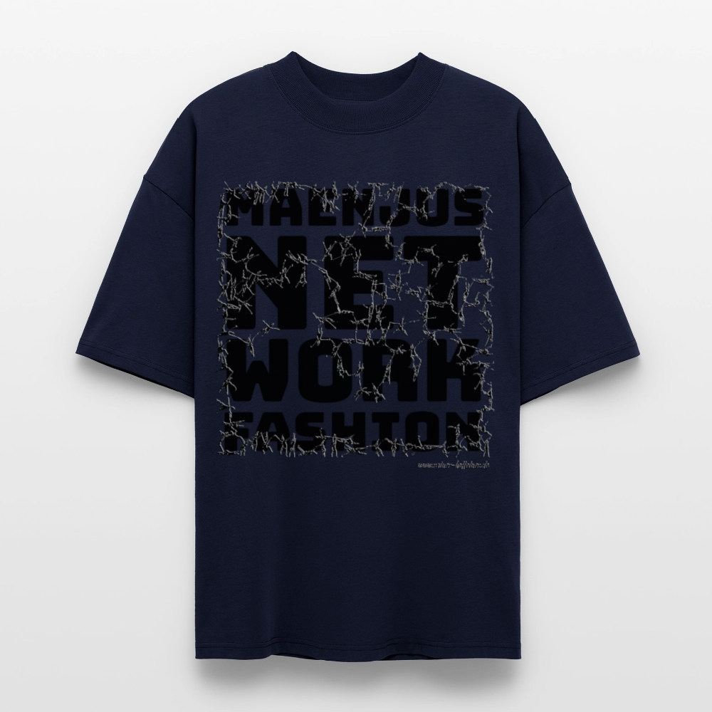 Oversized Unisex Bio T-Shirt mit MAENJUS NETWORK FASHION PRINT - Navy