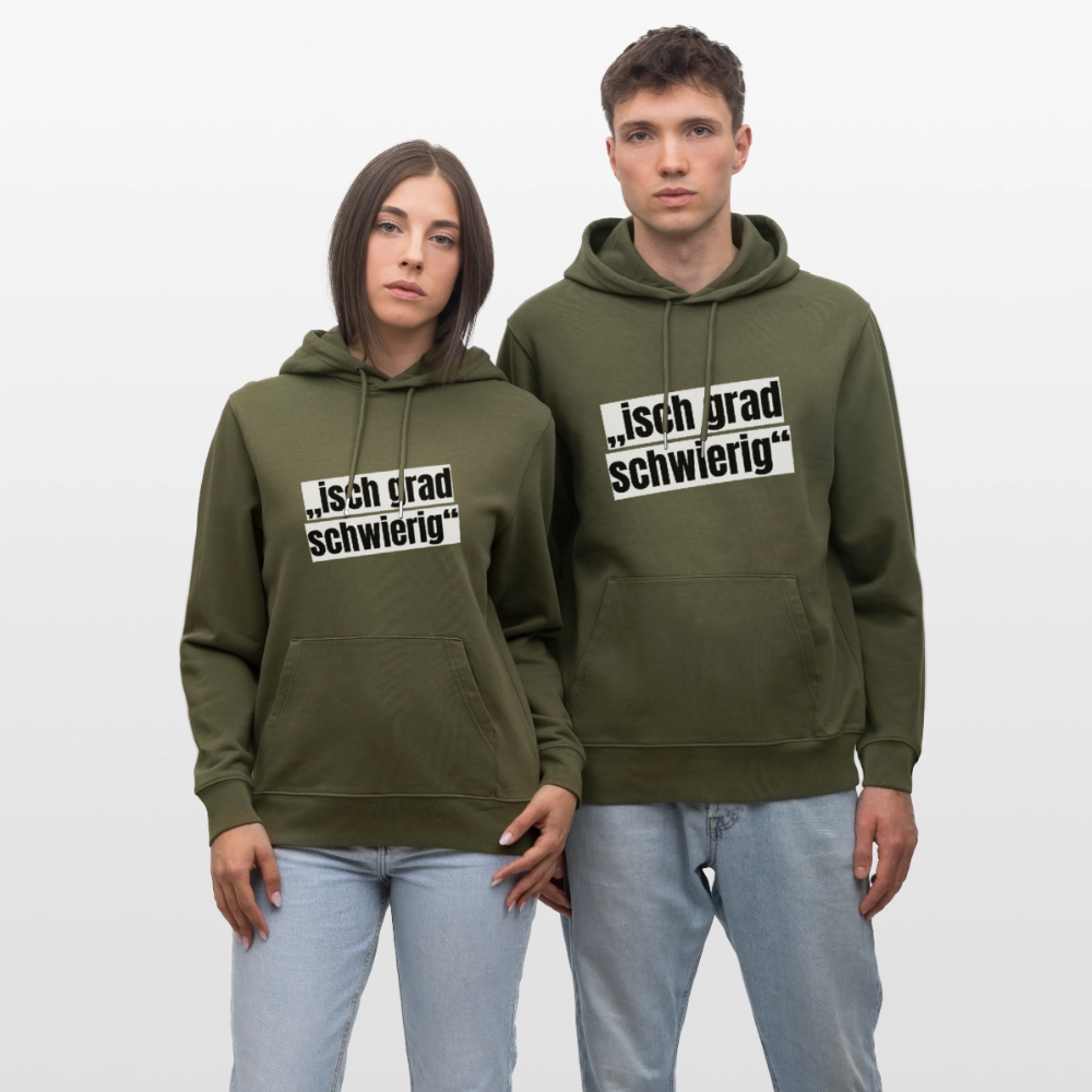 Unisex Hoodie mit ISCH GRAD SCHWIERIG PRINT - Khaki Grün