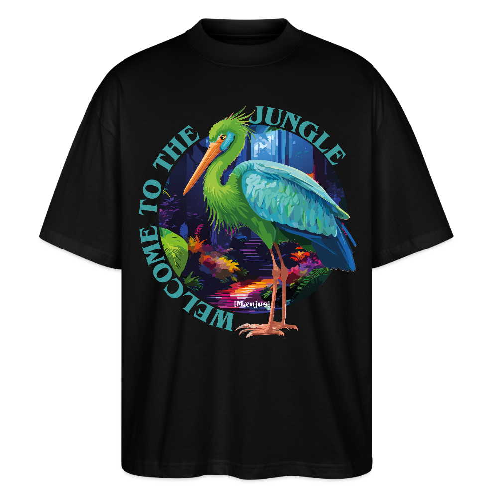Oversized Unisex T-Shirt mit WELCOME TO THE JUNGLE PRINT - Schwarz