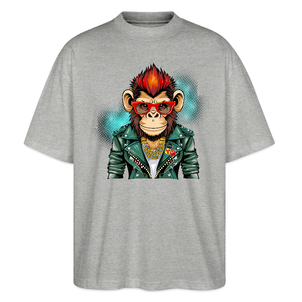Oversized Unisex T-Shirt mit MONKEY PRINT - Grau meliert