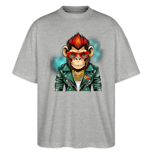 Oversized Unisex T-Shirt mit MONKEY PRINT - Grau meliert