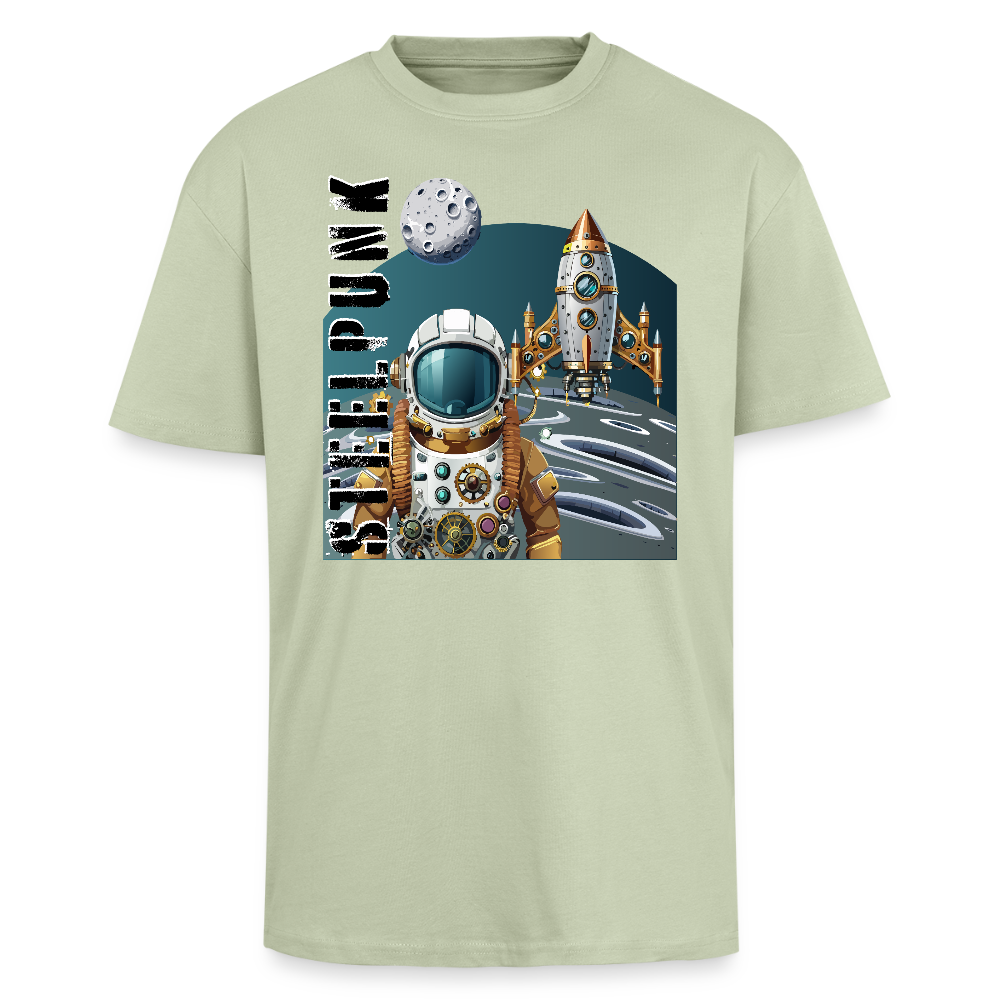 Heavy Oversize T-Shirt mit STEELPUNK PRINT - Leichtes Salbeigrün 