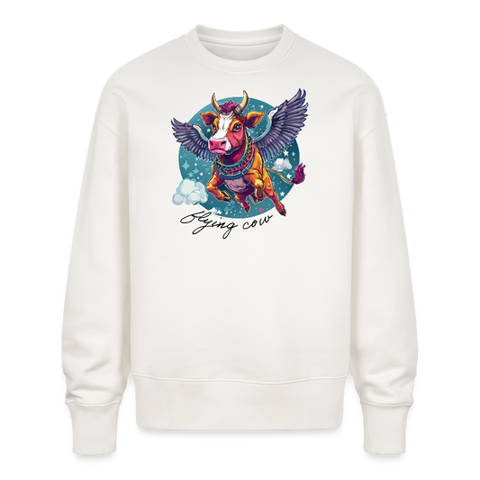 Unisex Oversize Pullover mit FLYING COW PRINT - OFF WHITE