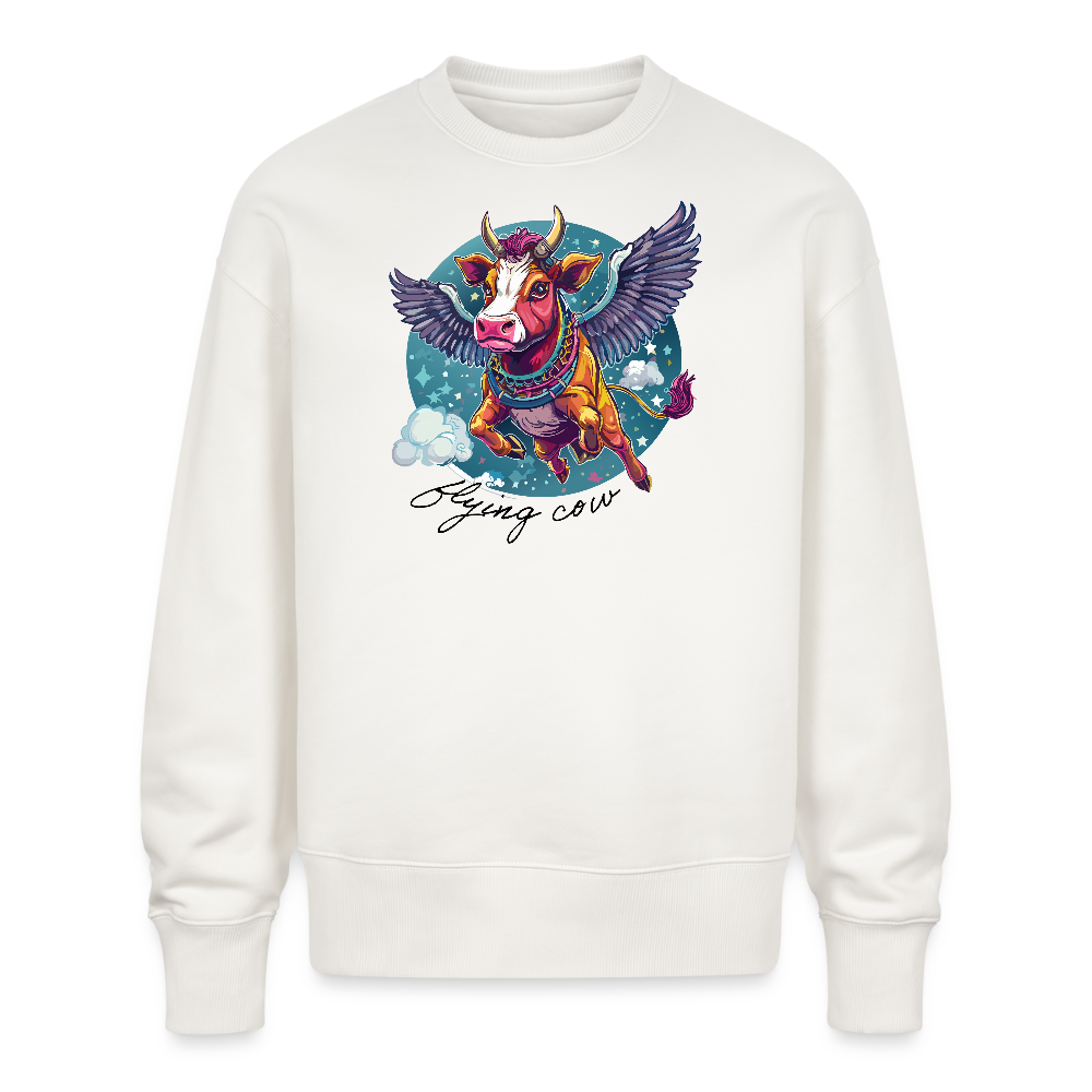 Unisex Oversize Pullover mit FLYING COW PRINT - OFF WHITE