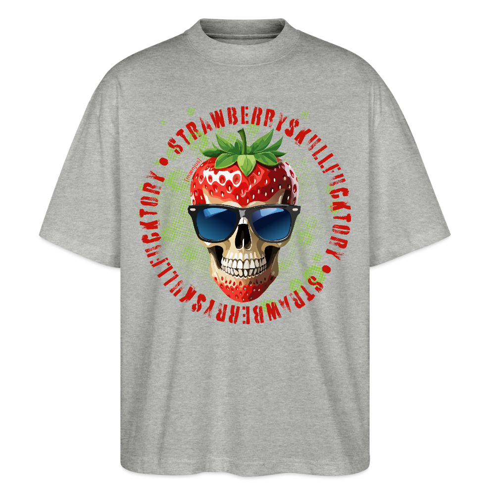 Oversized Unisex T-Shirt mit STRAWBERRY SKULL PRINT - Grau meliert