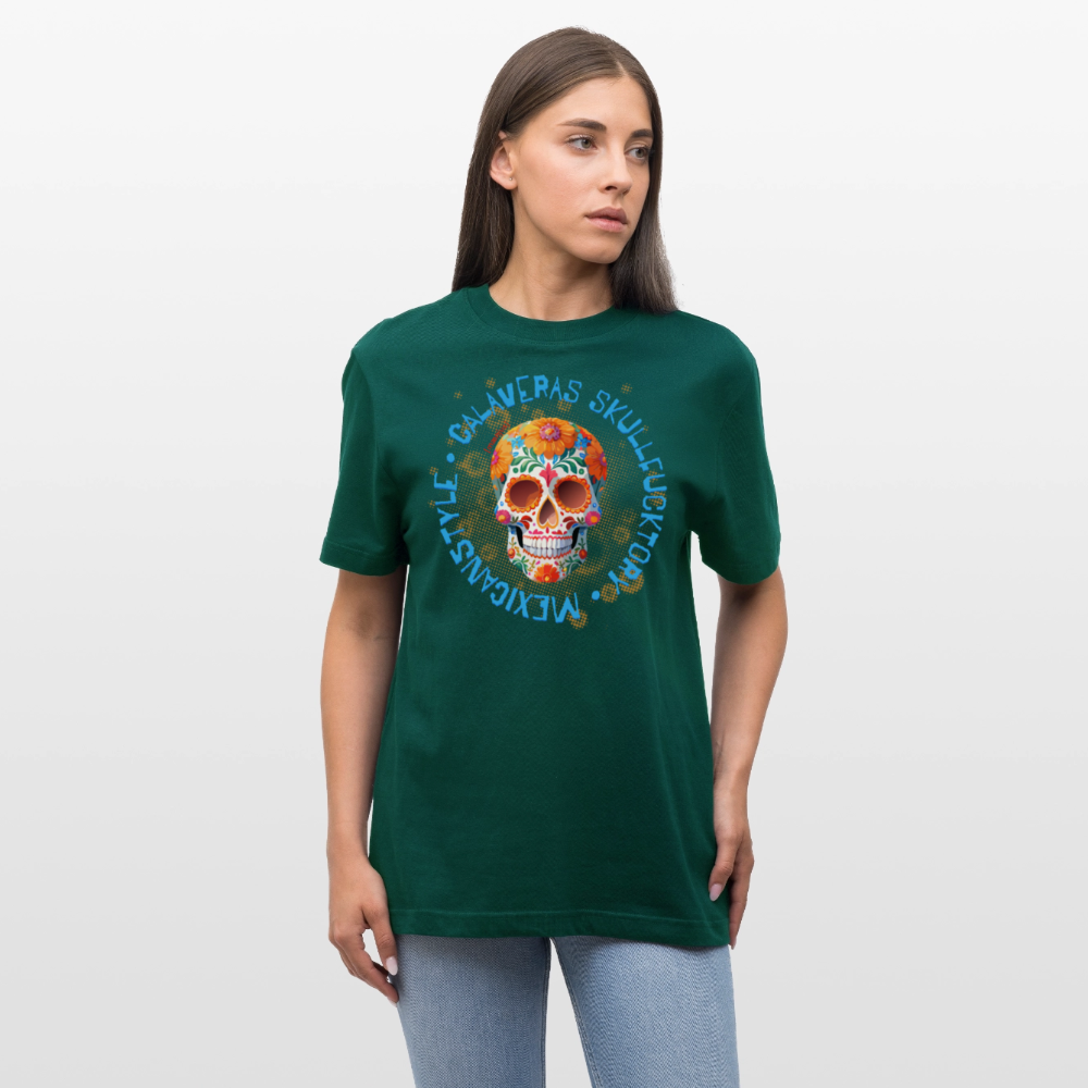 Relaxed Fit Unisex Bio-T-Shirt mit CALAVERAS MEXICANSTYLE PRINT Vorderseite - Forest