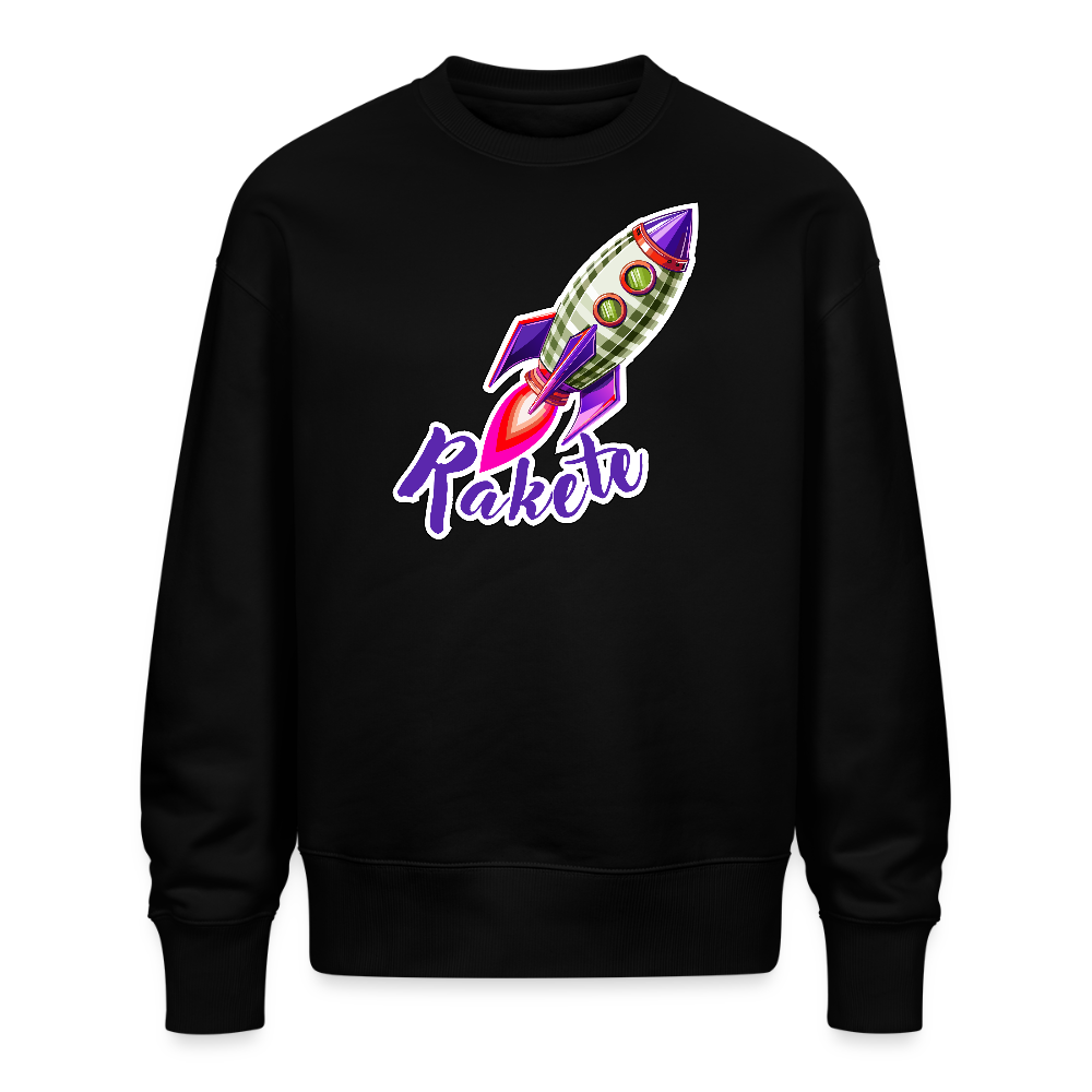 Unisex Oversize Pullover mit RAKETE PRINT - Schwarz