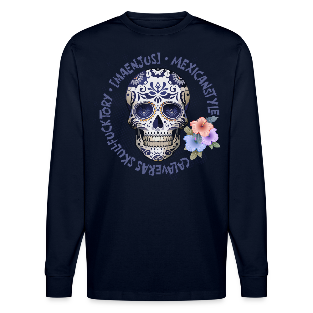 Unisex Bio-Langarmshirt mit MAENJUS CALAVERAS MEXICANSTYLE PRINT - Navy