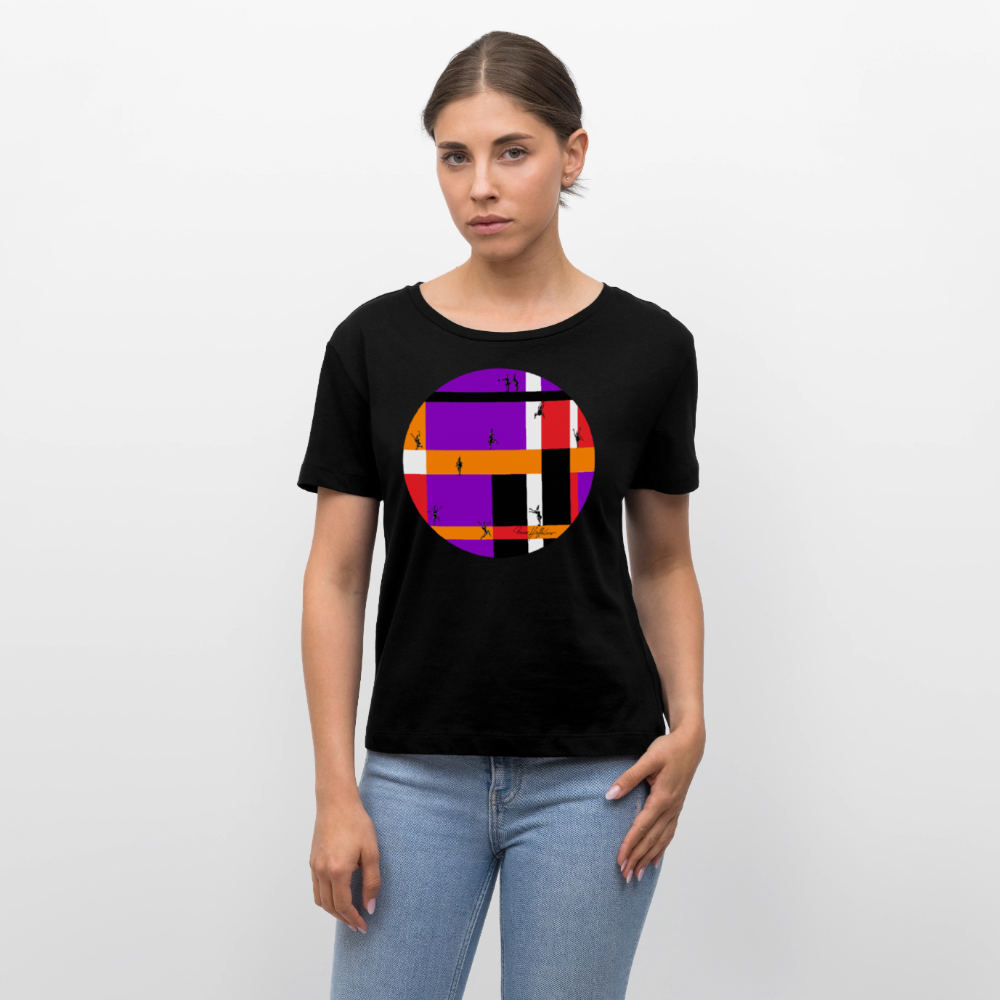 Relaxed Rundhals Frauen Bio-T-Shirt mit DYNAMIC FIELDS PRINT - Schwarz