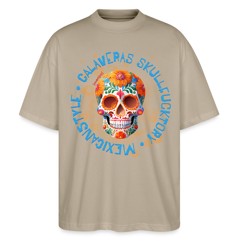 Oversized Unisex T-Shirt mit CALAVERAS SKULLPRINT - Steingrau
