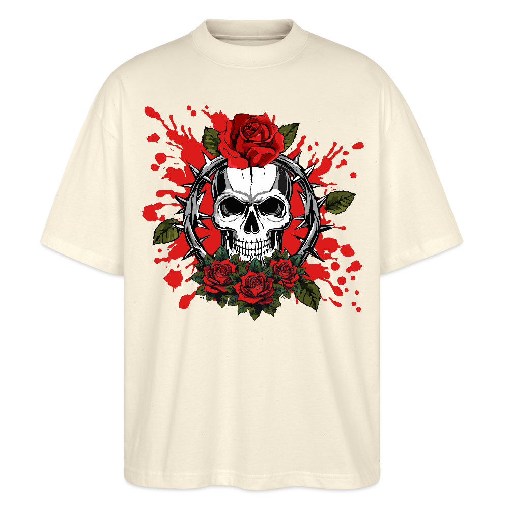 Oversized Unisex T-Shirt mit ROSENSKULL PRINT - Weißgrau
