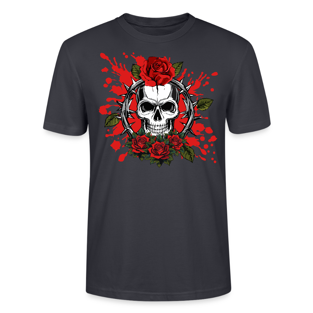 Unisex T-Shirt mit ROSEN SKULL PRINT Vorderseite - Dunkles Graublau