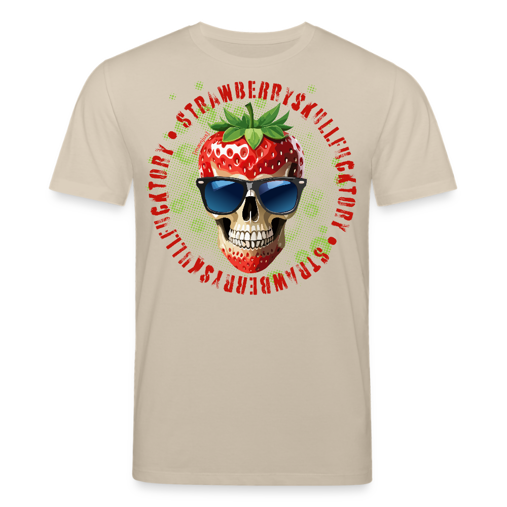 Unisex Bio-T-Shirt mit STRAWBERRY SKULL PRINT Vorderseite - Beige