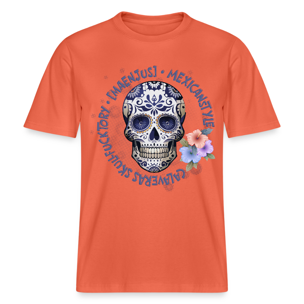 Relaxed Fit Unisex Bio-T-Shirt mit MAENJUS MEXICANSTYLE PRINT Vorderseite - Hellrot