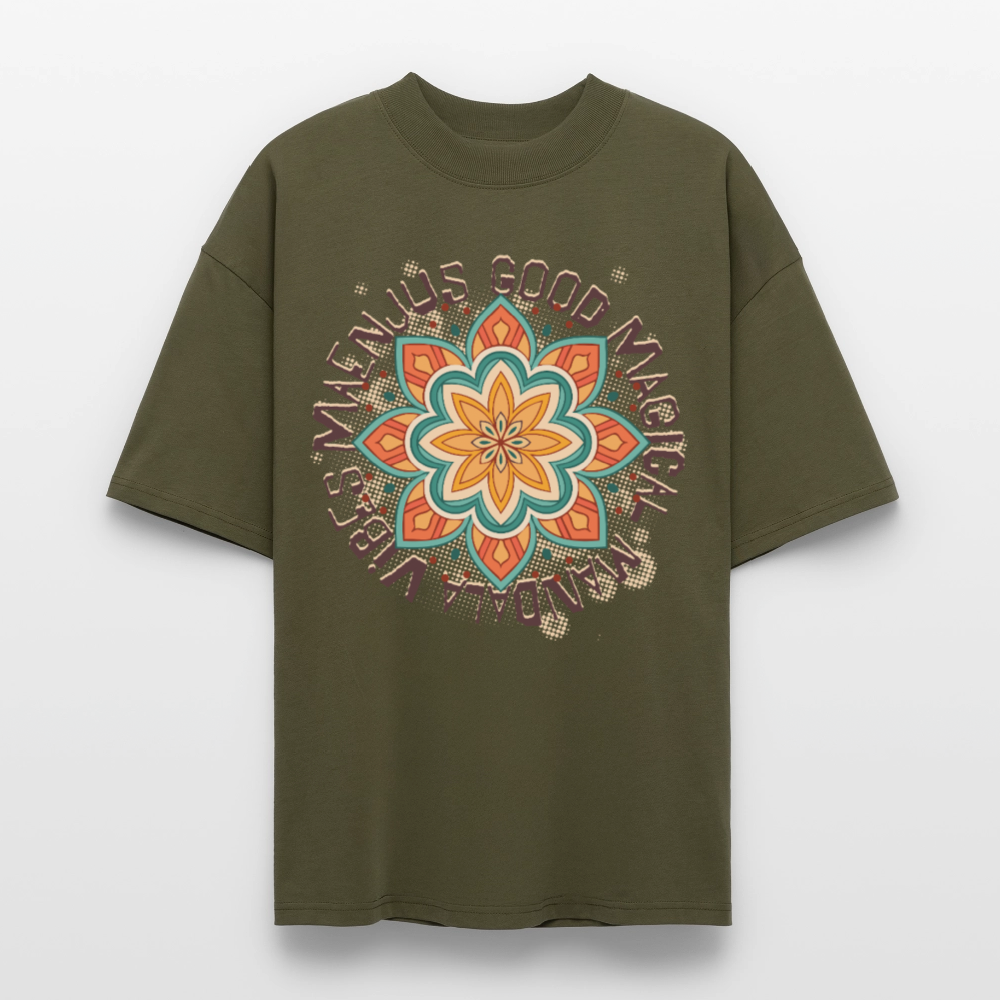 Oversized Unisex Bio T-Shirt mit MANDALA VIBES PRINT - Khaki