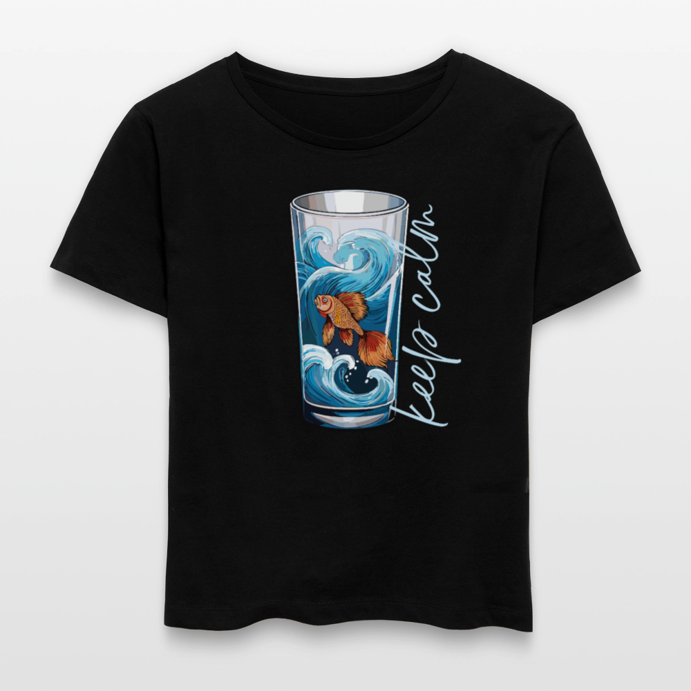 Relaxed Rundhals Frauen Bio-T-Shirt mit KEEP CALM PRINT - Schwarz