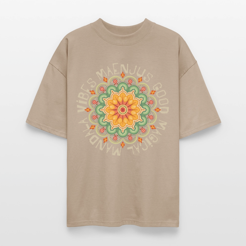 Oversized Unisex Bio T-Shirt mit MANDALA VIBES PRINT - Steingrau