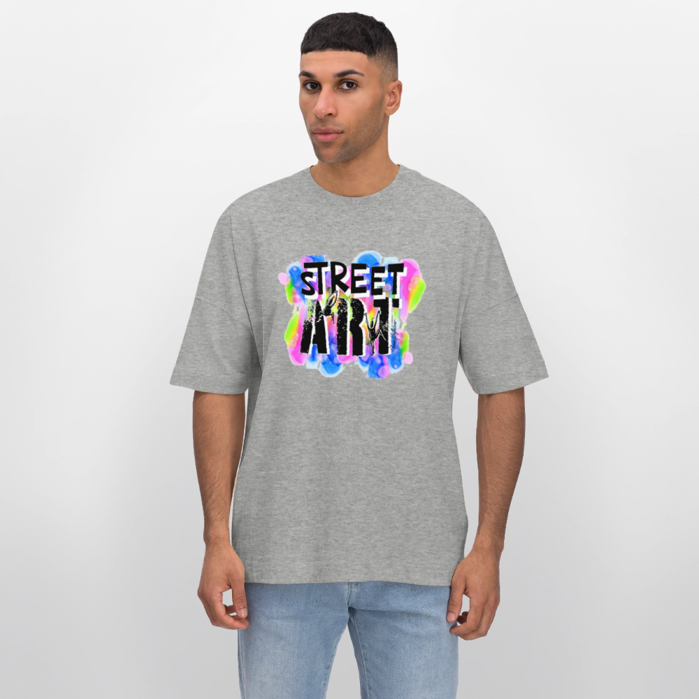 Oversized Unisex Bio T-Shirt mit STREET ART PRINT - Grau meliert