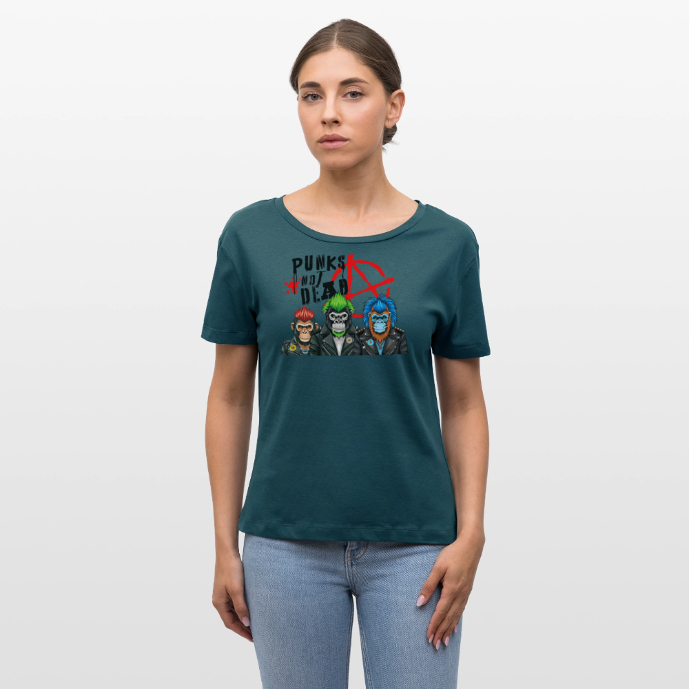 Frauen T-Shirt mit PUNKS NOT DEAD PRINT - Dunkles Petrol