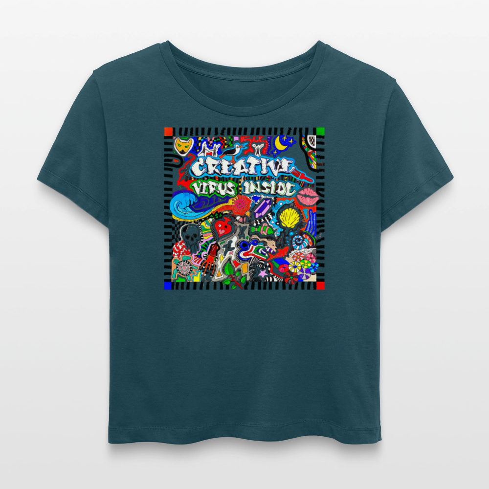 Relaxed Rundhals Frauen Bio-T-Shirt mit CREATIVE VIRUS INSIDE PRINT - Dunkles Petrol