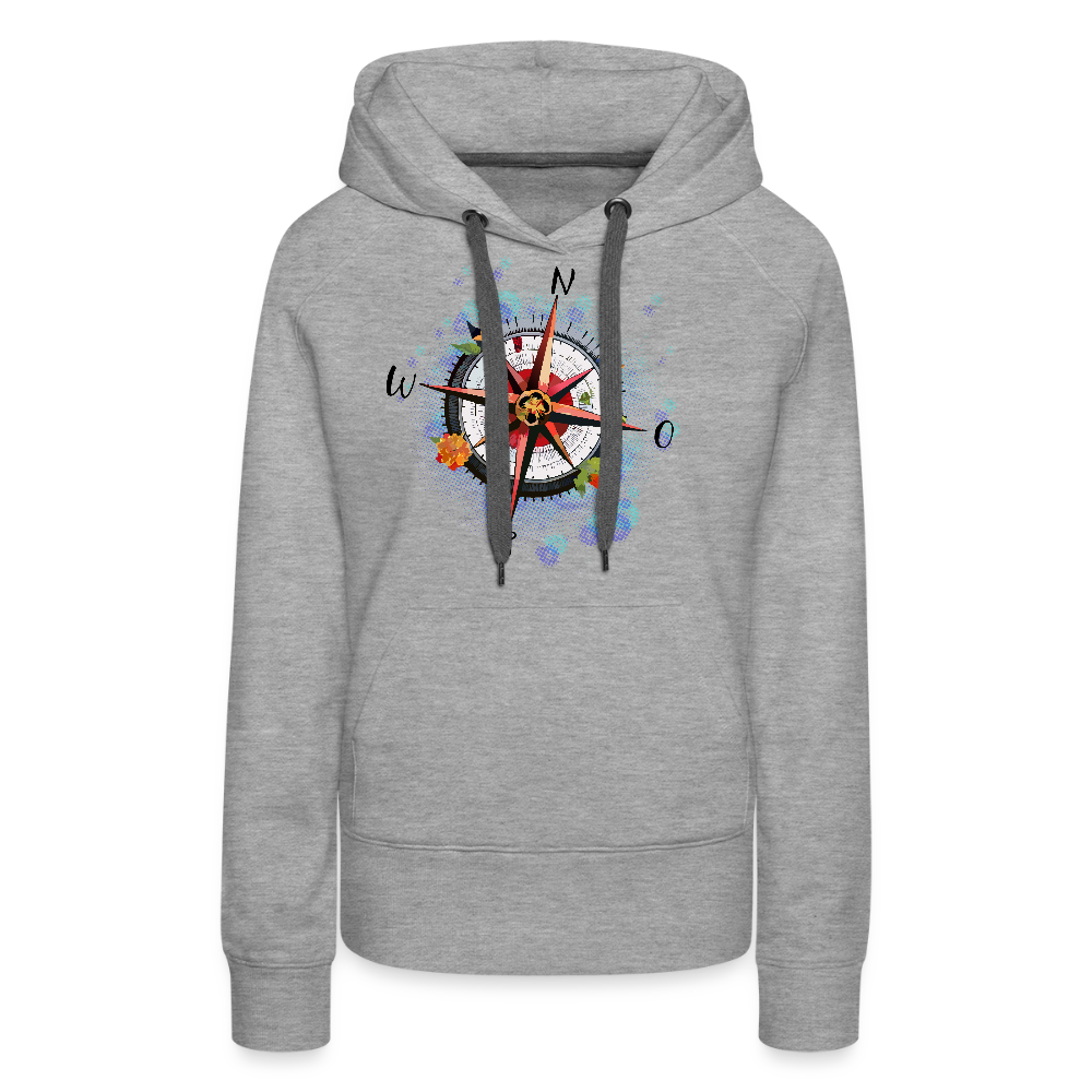 Frauen Premium Hoodie mit WINDROSE PRINT - Grau meliert