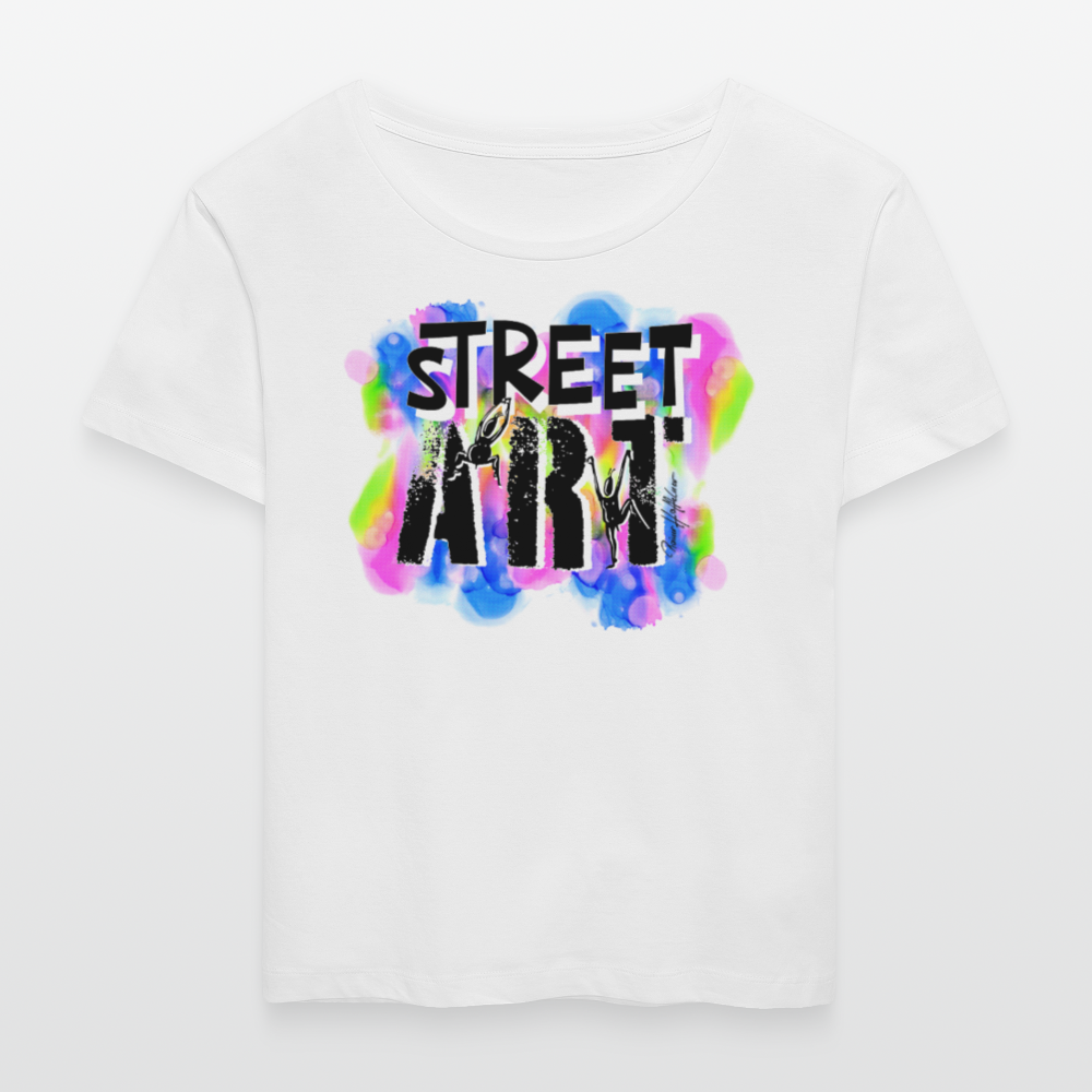 Relaxed Rundhals Frauen Bio-T-Shirt mit STREET ART PRINT - Weiß