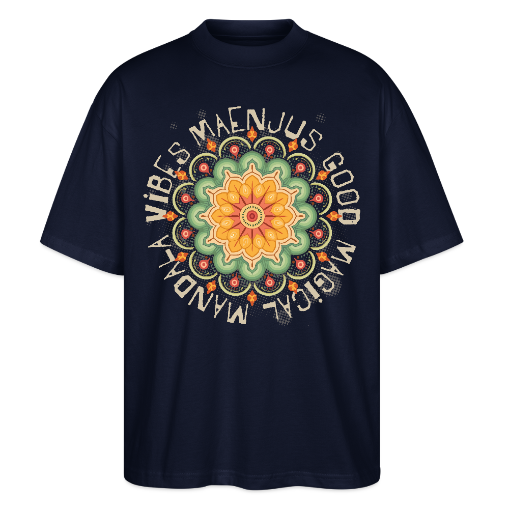 Oversized Unisex Bio T-Shirt mit MANDALA VIBES PRINT - Navy